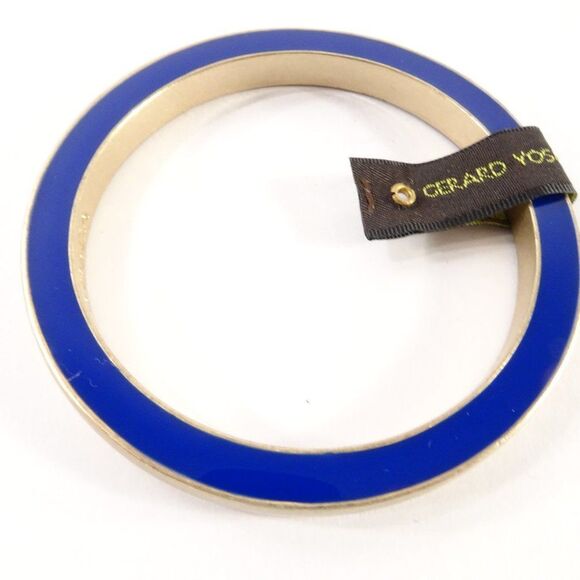 Gerard Yosca Enamel Brass two Way Bangle Bracelet NWOT 150 BLUE BRASS - Picture 2 of 15